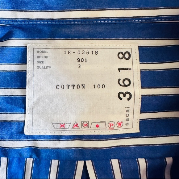 SACAI Blue Cotton Poplin Stripe Parachute Short Sleeve Collared Shirt Dress - Picture 10 of 11